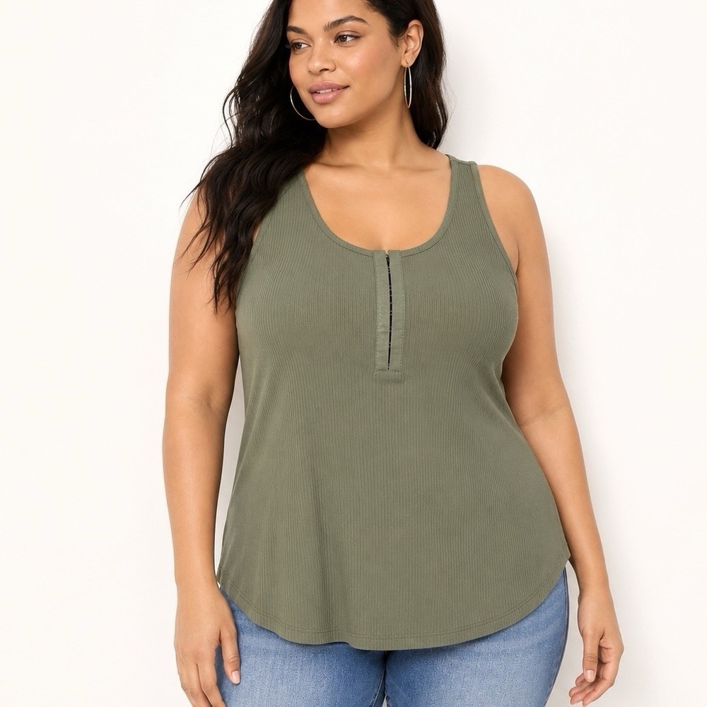 Torrid Everyday Rib Tank Top 3X 22/24 Olive Green Hook & Eye Stretch Casual NWT